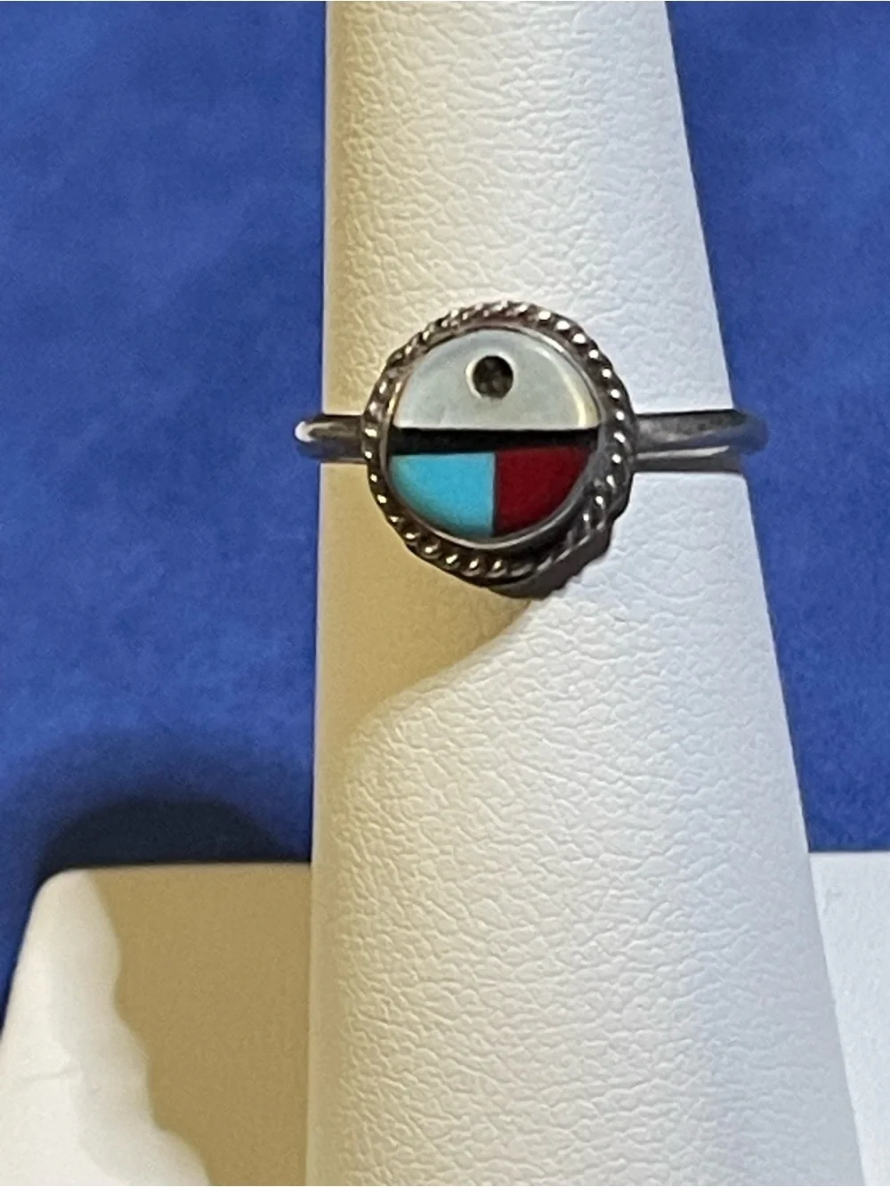 Traditional Zuni-Style “SunFace Motif “Ring Sz 5.5 -925 -Multi-Stone Inlay
